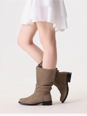 New-Taupe Slouchy Mid-Calf Suede Boots -9
